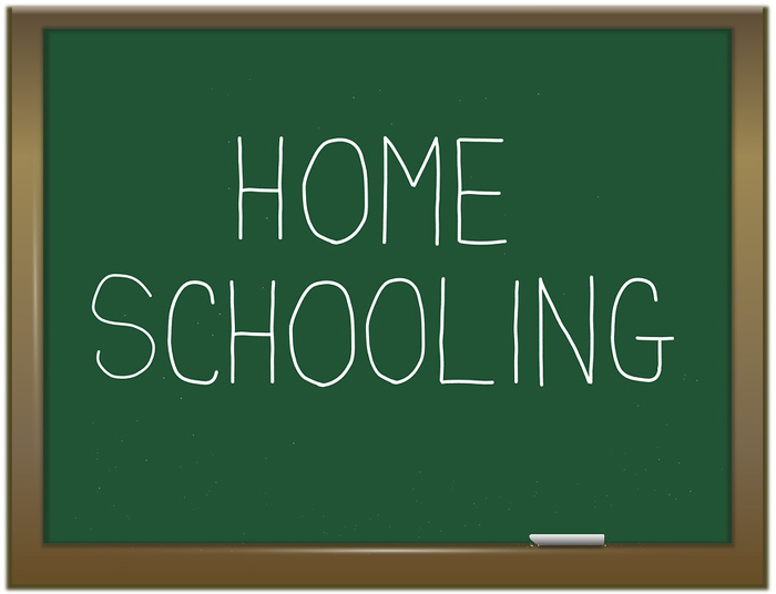 Illustration depicting a green chalk board with a homeschooling concept.